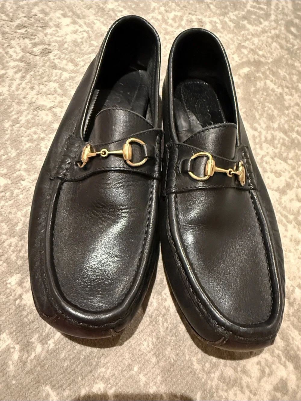 Gucci Black Leather Women's Horsebit Loafers with Gold Hardware